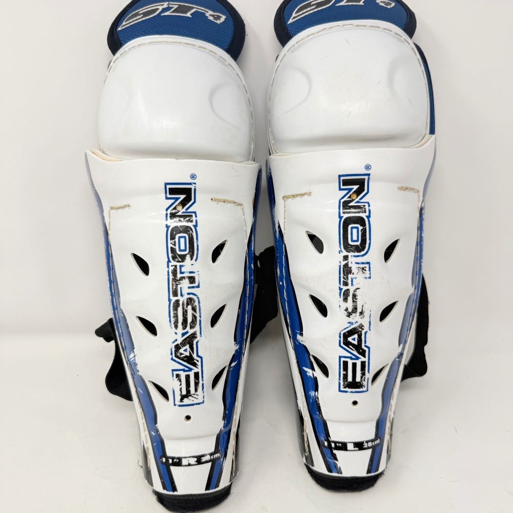 Easton Synergy ST4 Hockey Shin Guards 11 Inch 28cm White Blue Kids Youth
